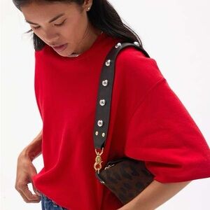Clare V Black Leather Shoulder Strap with Studs